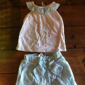 2 piece blue and white short set